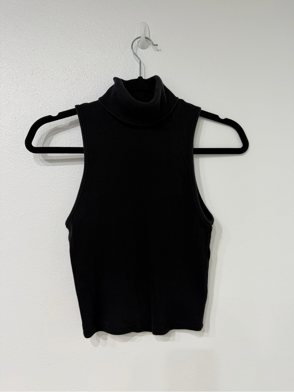 Zara Black Ribbed Sleeveless Turtleneck Tank